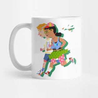 Running couple with bird Mug